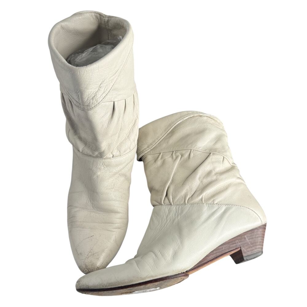 90s Frye Ivory Leather Distressed Slouch Ankle Boots 7.5B